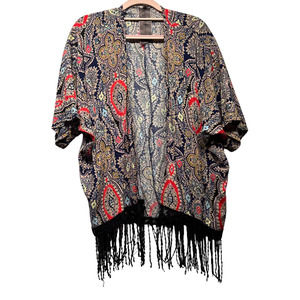 Moon Collection Top Cover Up Women's Size S Open Front Kimono Fringe Boho